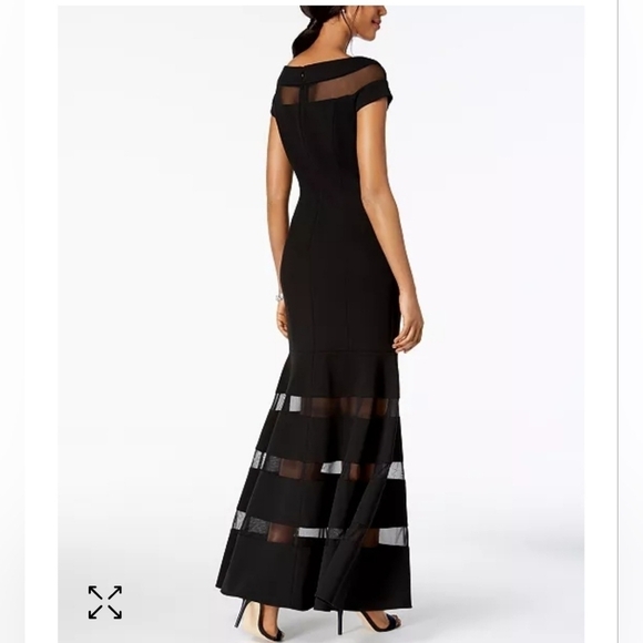 VINCE CAMUTO Black Illusion Sheer Mesh Stripe Trumpet Formal Ballroom Dress - Picture 3 of 14